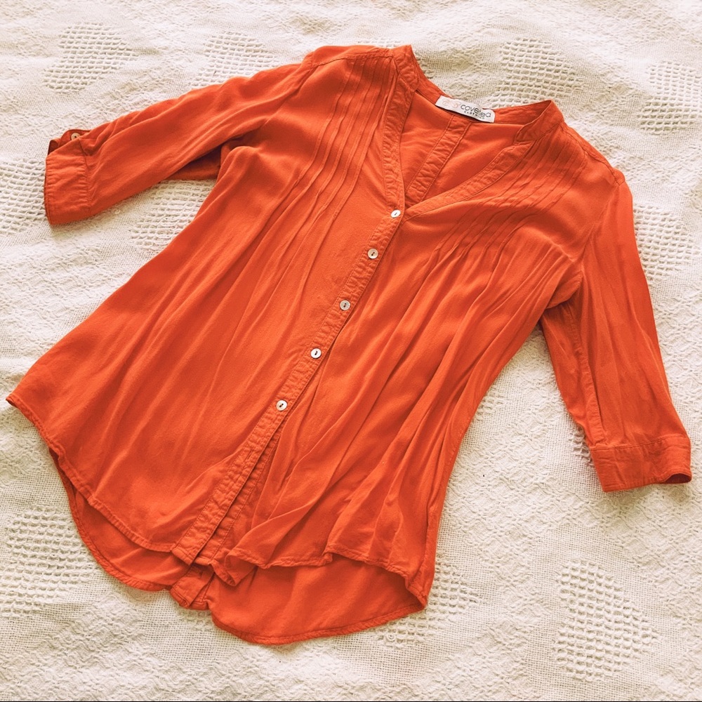 Orange mid sleeve blouse with shell buttons